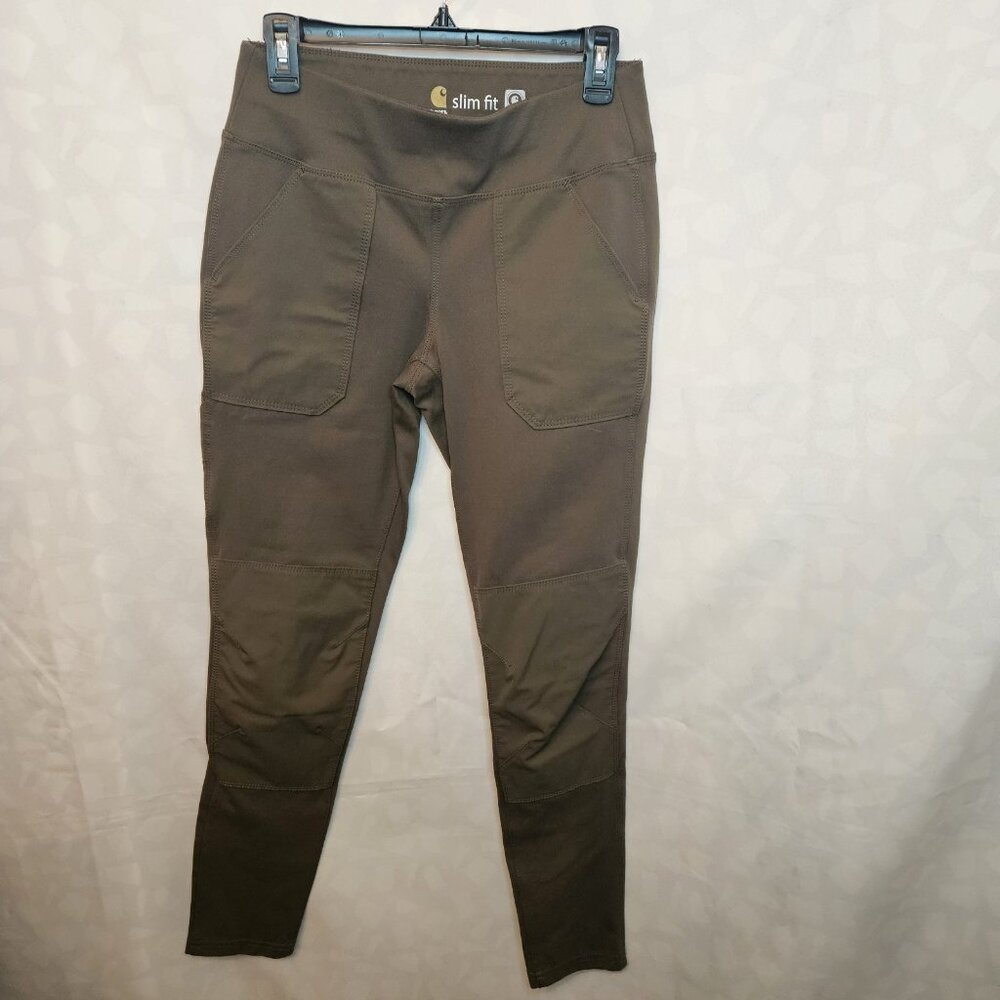 Carhartt Force Pants Womens Small 4/6 Slim Fit Work Utility Leggings Brown